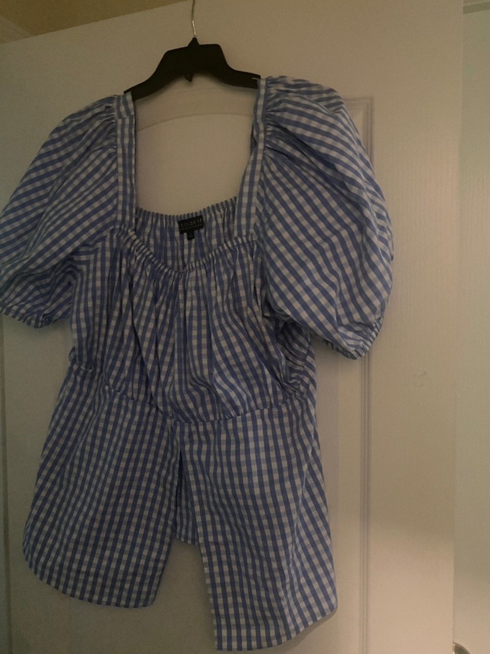 Eloquii Gingham Split Front Puff Sleeve Blouse